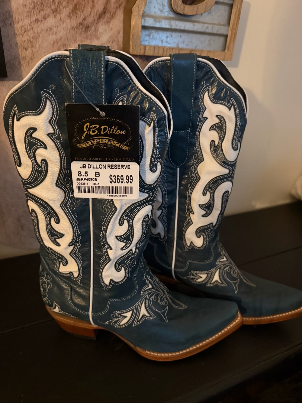 JB Dillon Reserve Teal & White Western Cowboy Boots